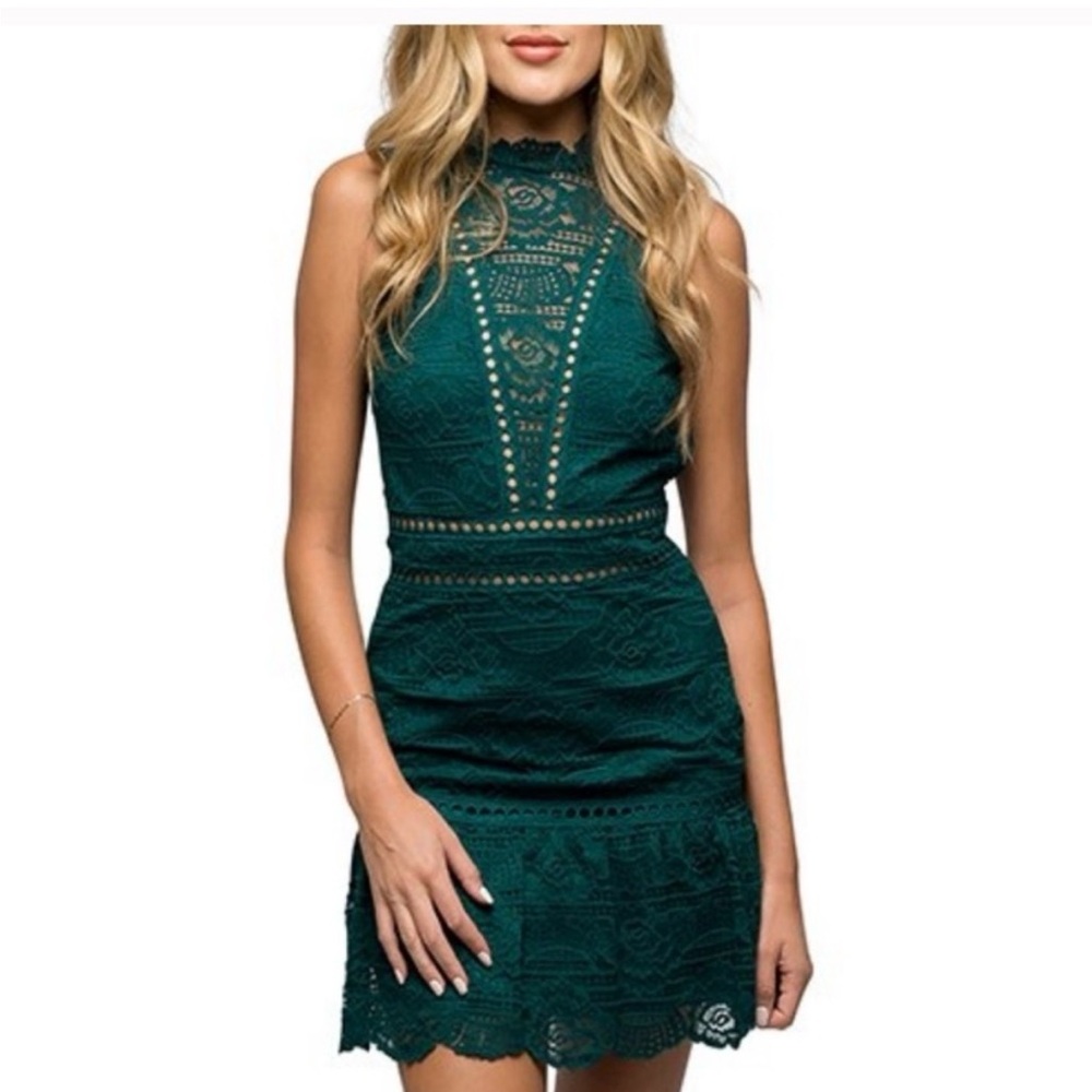 Saylor Rosemary Lace‎ Dress Emerald Sleeveless Fit & Flare Size L